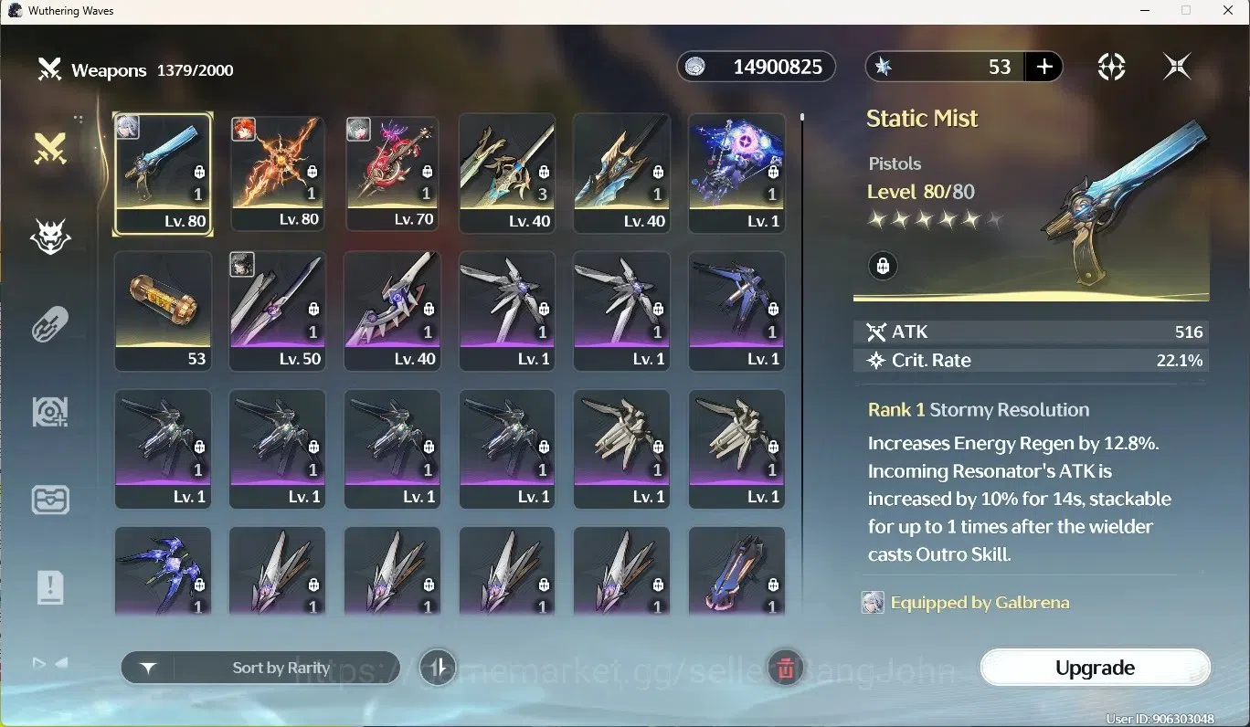 Wuthering Waves Accounts Others SEA|UL 51|Rank 6|7 Char Limited [Augusta,Phrolova]+Sign,Galbrena,Etc|Denia's Weapon|Mc Male 9