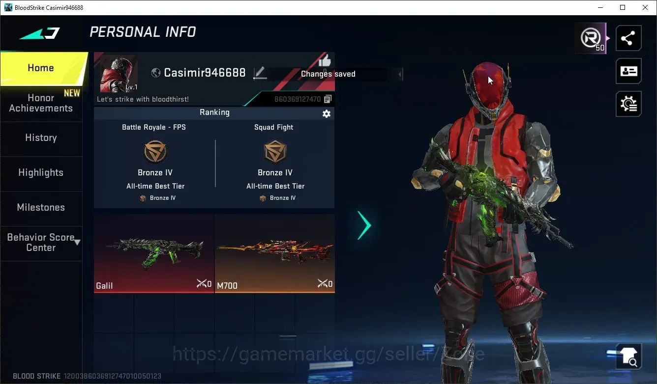 Blood Strike Accounts Others ASIA|1 ETERNAL Gun: Galil-Noxdra Lv2|1 ULTRA Gun|1 ETERNAL VoucheR|3 LEGENDARY 1