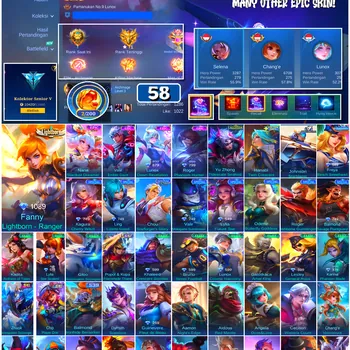 Mobile Legends: Bang Bang Accounts #4694 58 Skins | Lunox Dawn Revelation (EPIC) | Nana Stardust Dreamer (EPIC) | Roger