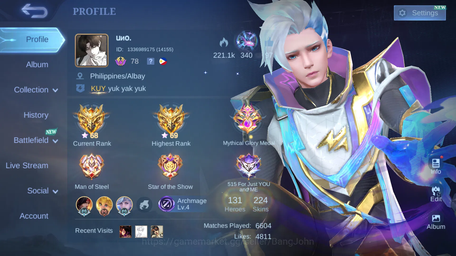 hero 131 | skin 224 | m6 claude, kof karina, zodiac minotaur, meow lesley, myth clint, dragon tamer freya, saber saber, lunar fest chang'e ML713B Mobile Legends: Bang Bang Collector hero 131 | skin 224 | m6 claude, kof karina, zodia image 1