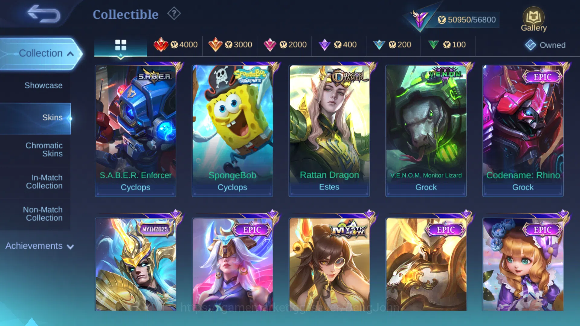 Mobile Legends: Bang Bang Accounts Collector hero 131 | skin 224 | m6 claude, kof karina, zodiac minotaur, meow lesley, myth 7