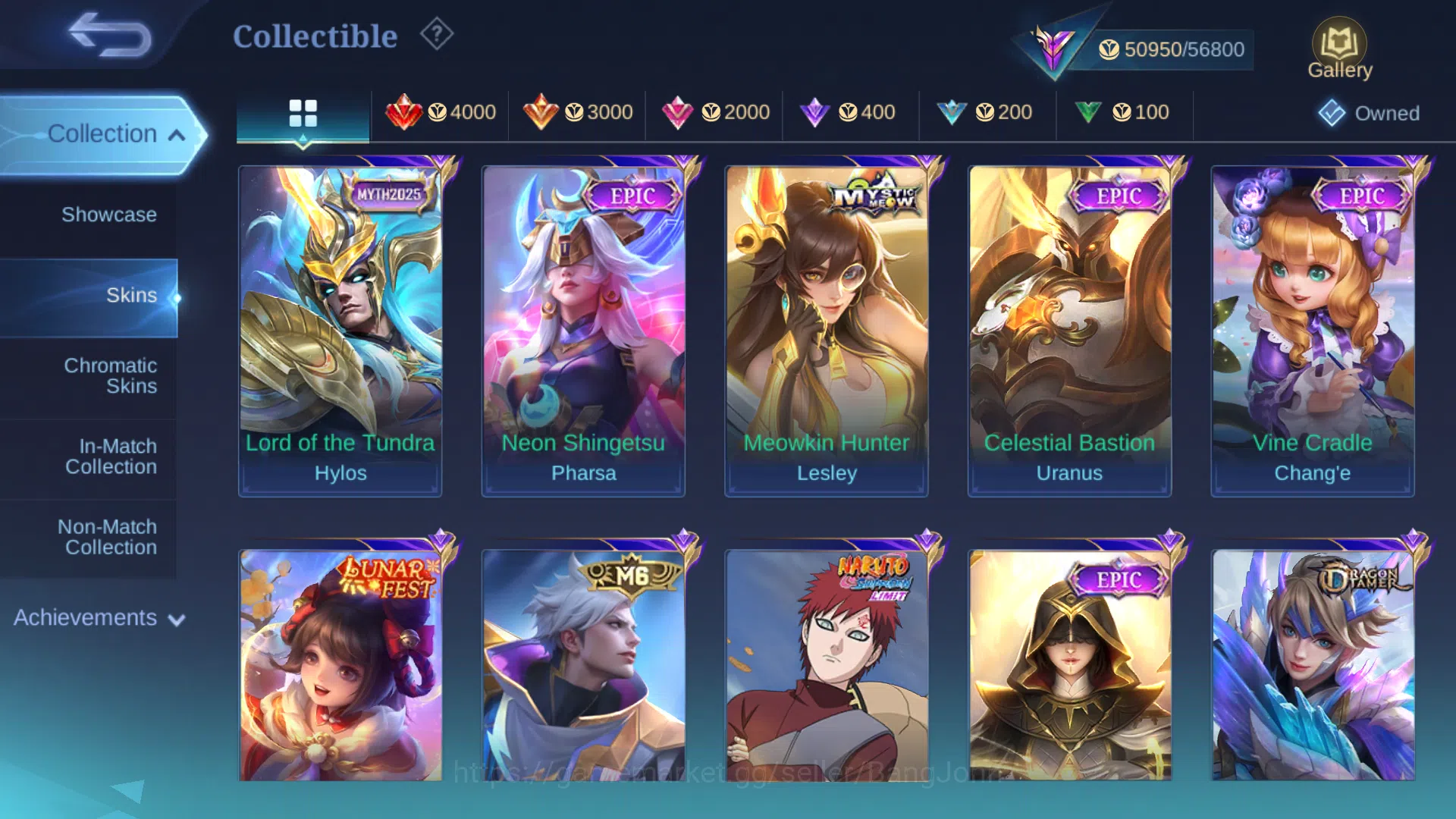 Mobile Legends: Bang Bang Accounts Collector hero 131 | skin 224 | m6 claude, kof karina, zodiac minotaur, meow lesley, myth 8