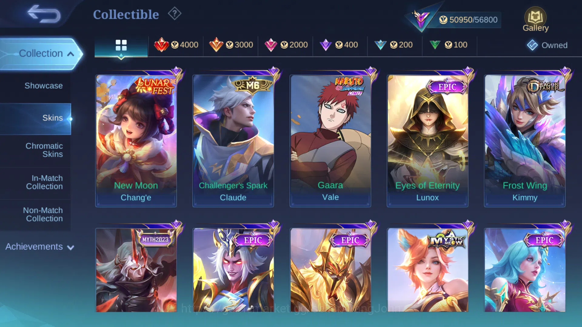 Mobile Legends: Bang Bang Accounts Collector hero 131 | skin 224 | m6 claude, kof karina, zodiac minotaur, meow lesley, myth 9
