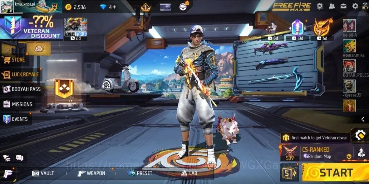 Free Fire Accounts AKUN LEVEL 41 SG MAMBA GNAW VAULT 30 EMOTE 5 BACKPACK 10 WEAPON 39 1