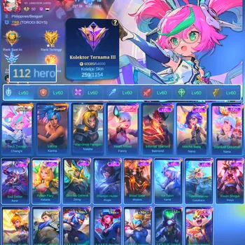Mobile Legends: Bang Bang Accounts Rare Skin HERO 122 SKIN 259 | EMBLEM ALL MAX| ASPIRANT CHANGE | COLECTOR NATALIA| EPIC