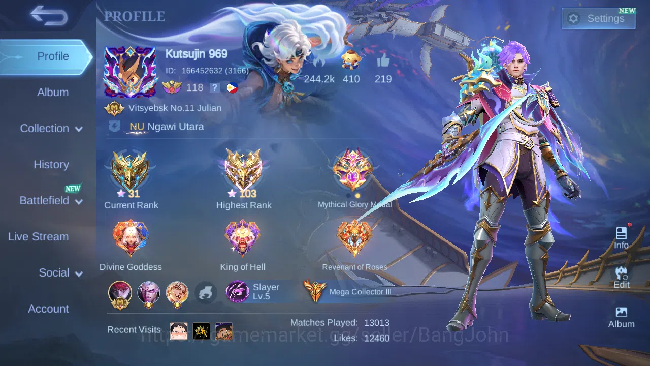 Mobile Legends: Bang Bang Accounts Hero 131 | Skin 502 | Legend (Franco , Alpha , Jho image 1