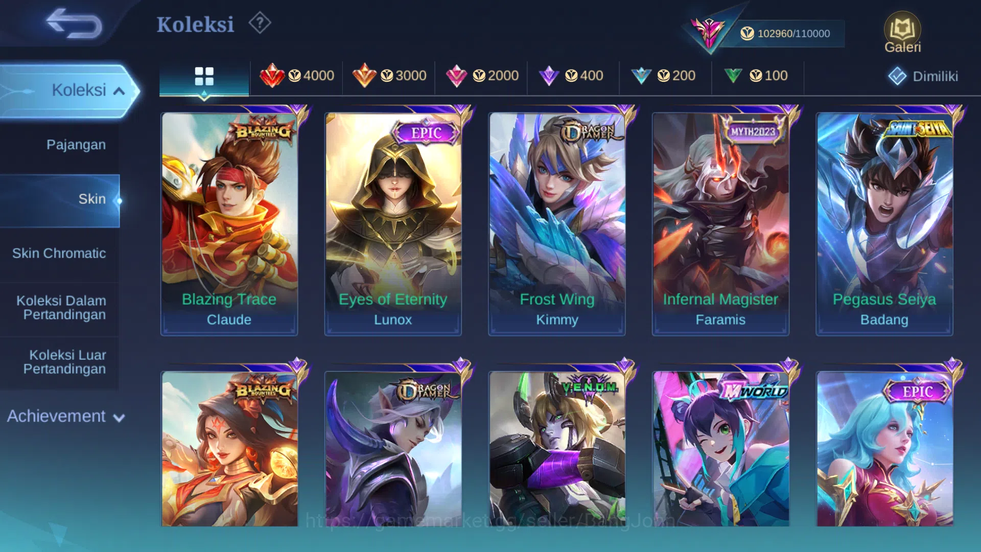 Mobile Legends: Bang Bang Accounts Others Hero 128 | Skin 342 | Legend Gusion | KOF Dyrroth, Guinevere, Karina | Collector 10