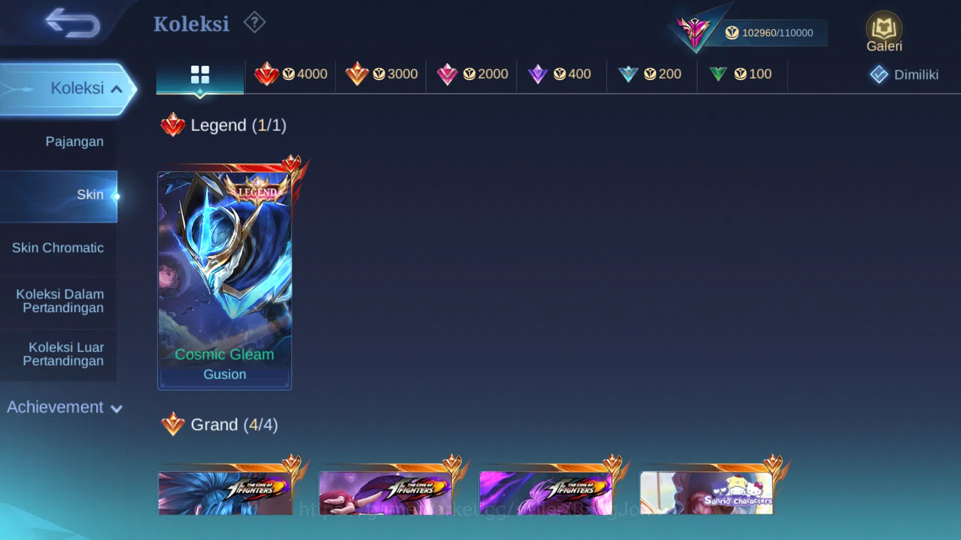 Mobile Legends: Bang Bang Accounts Others Hero 128 | Skin 342 | Legend Gusion | KOF Dyrroth, Guinevere, Karina | Collector 2