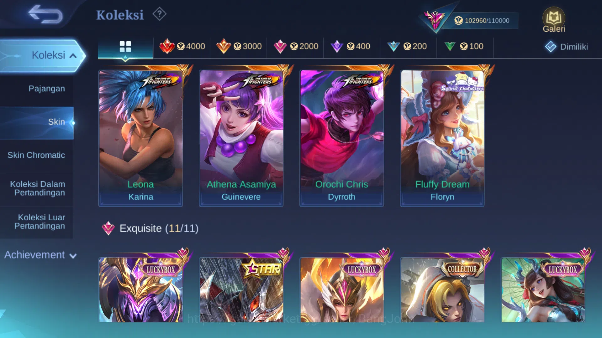Mobile Legends: Bang Bang Accounts Others Hero 128 | Skin 342 | Legend Gusion | KOF Dyrroth, Guinevere, Karina | Collector 3