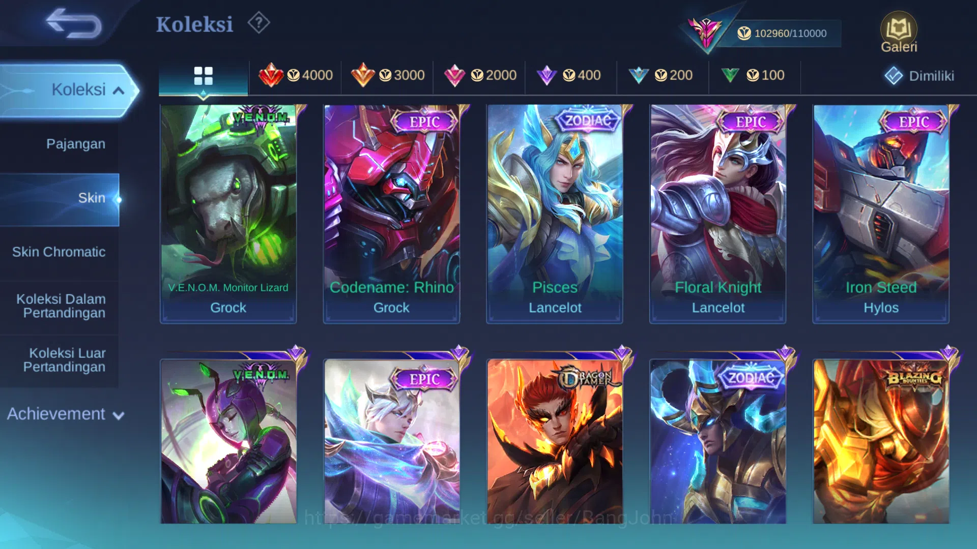 Mobile Legends: Bang Bang Accounts Others Hero 128 | Skin 342 | Legend Gusion | KOF Dyrroth, Guinevere, Karina | Collector 9
