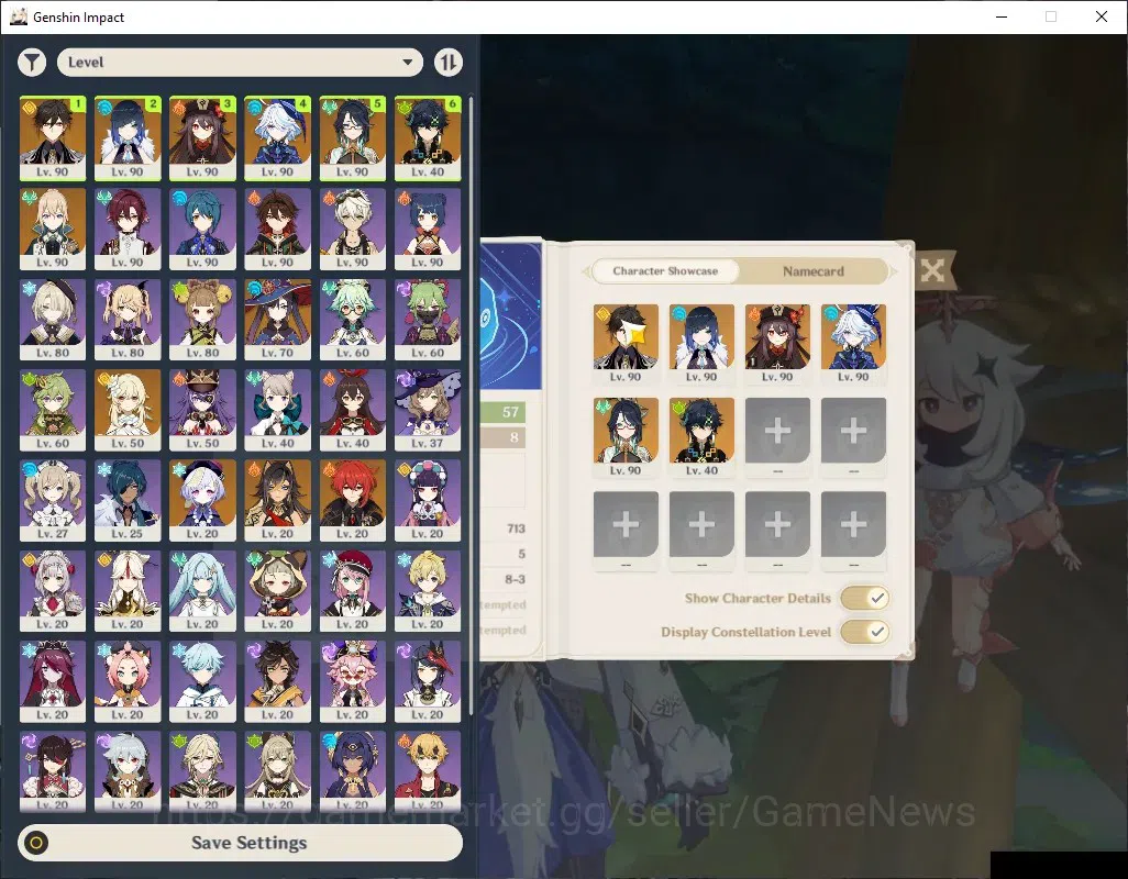 Genshin Impact Accounts Mid Game ASIA|AR 57|Hu Tao Pream Team 6 Limited 4(*5Weapon)|(Hu Tao 1