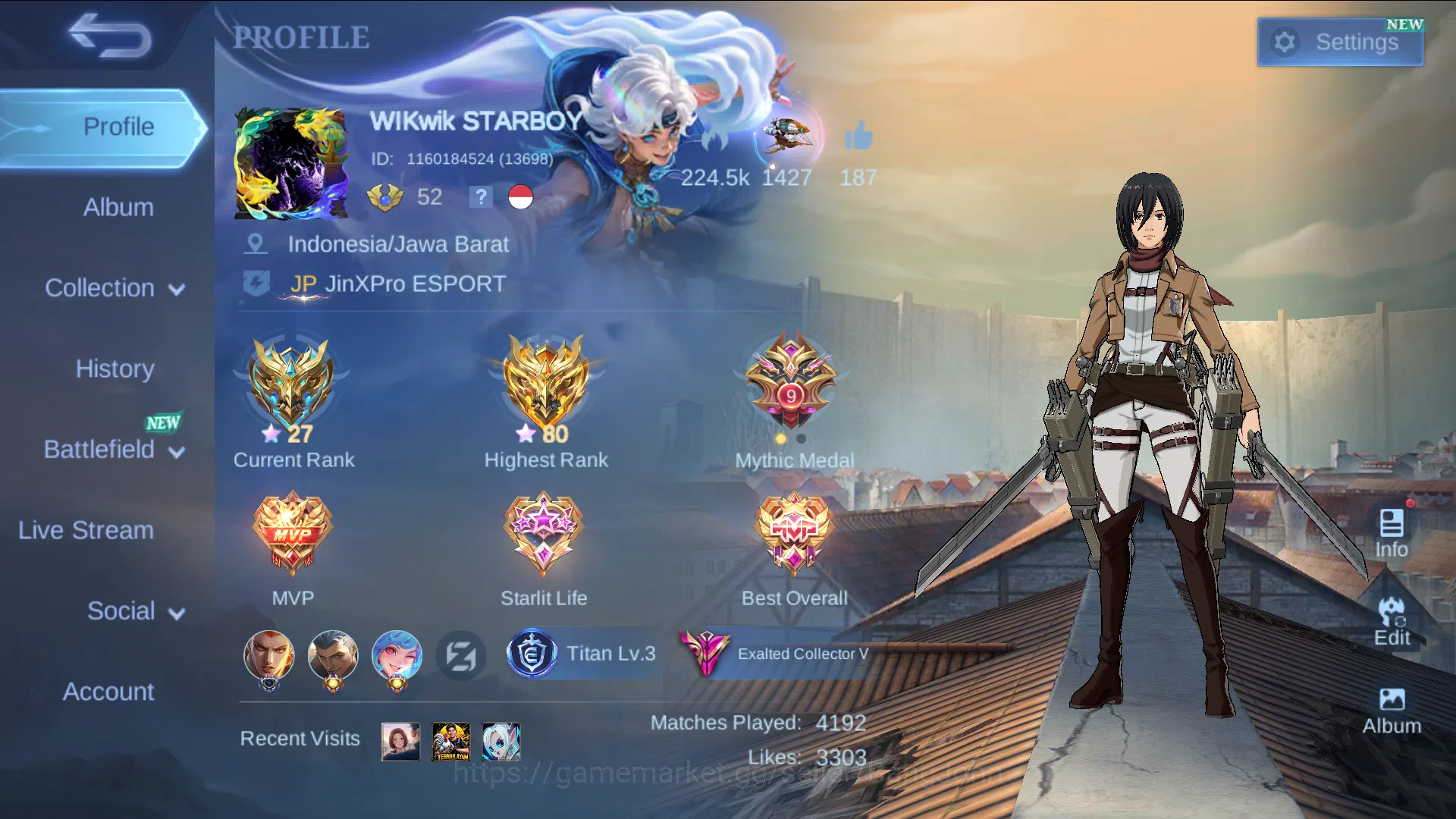 Mobile Legends: Bang Bang Others hero 98 | skin 279 | emblem all max, aot fanny, mi image 1