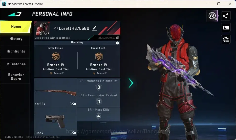 Blood Strike Accounts Others ASIA | 1 Eternal: Kala-Whisper Lv3|4 Legendary Guns|1 Epic Name Changing Card|75 Eternal 1