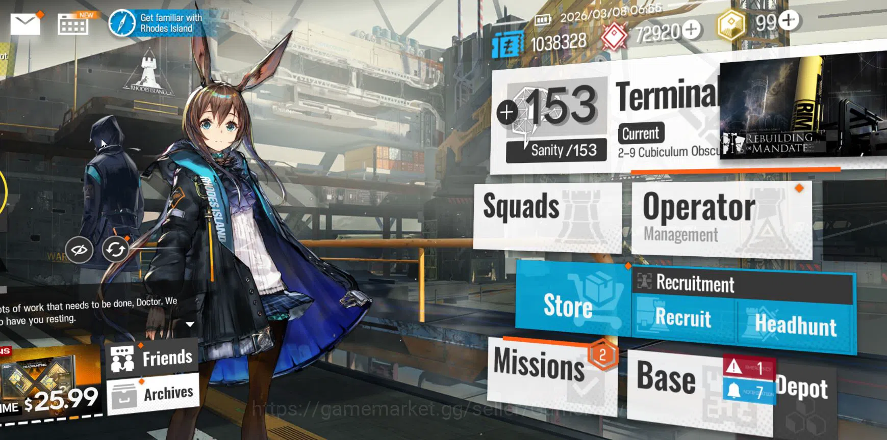 Arknights Accounts Lv 23|46 OP + 1 Skin| Starter | Wis'adel + 72920 O image 1