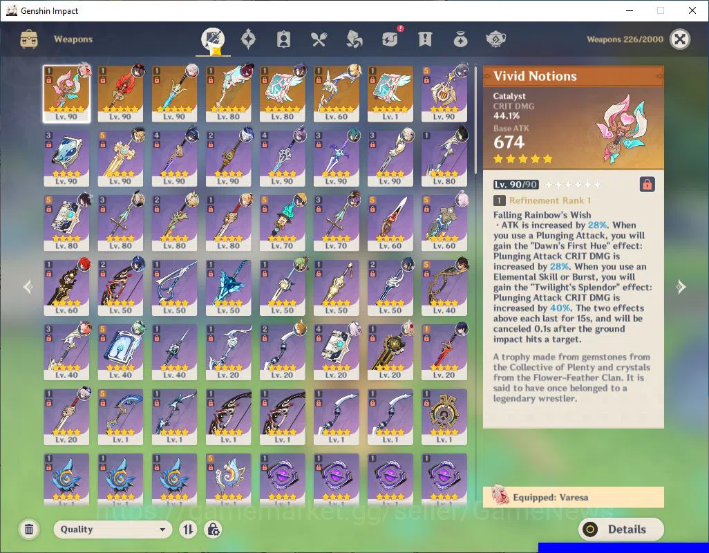 Genshin Impact Accounts Mid Game ASIA|AR 57|12 Limited +7(5*Weapon)|[KazuhaC2,HutaoC1,Varesa,]+Sign|3Skin|MC Female|Take 10
