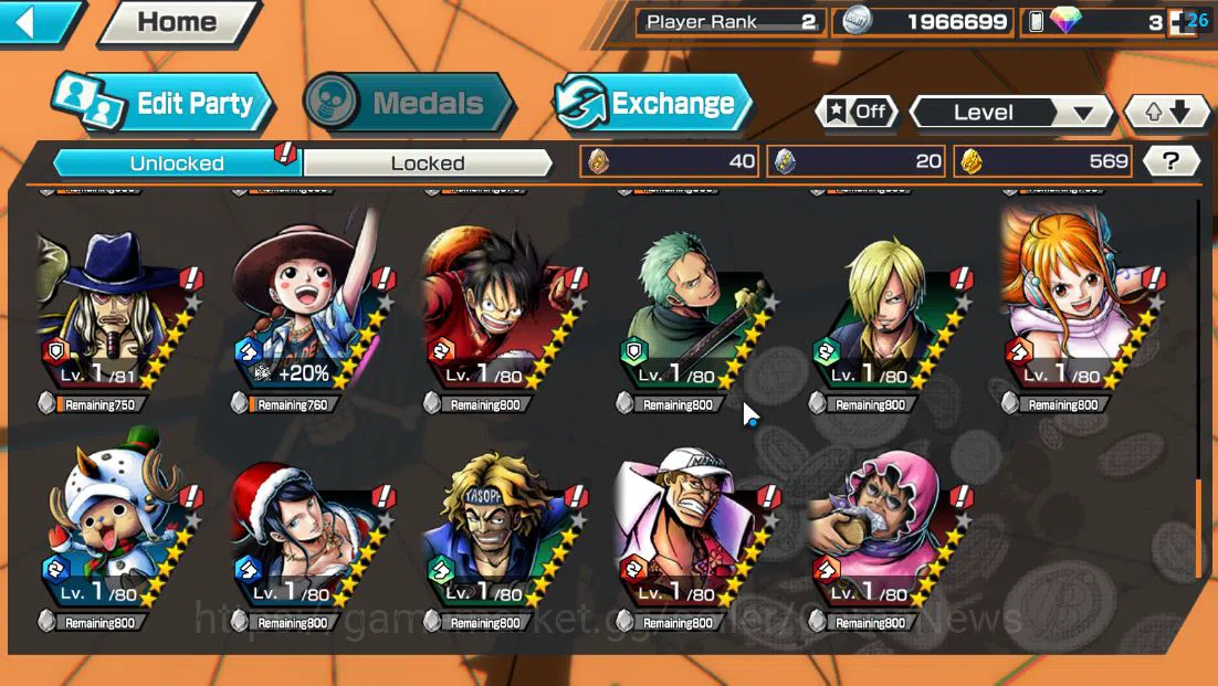 One Piece Bounty Rush Accounts Starter Global|4 EX|Film RED Shanks,BP Kuzan,BMO Kaido,T5Elder Nusjuro|Rank 2|569 (*4 6