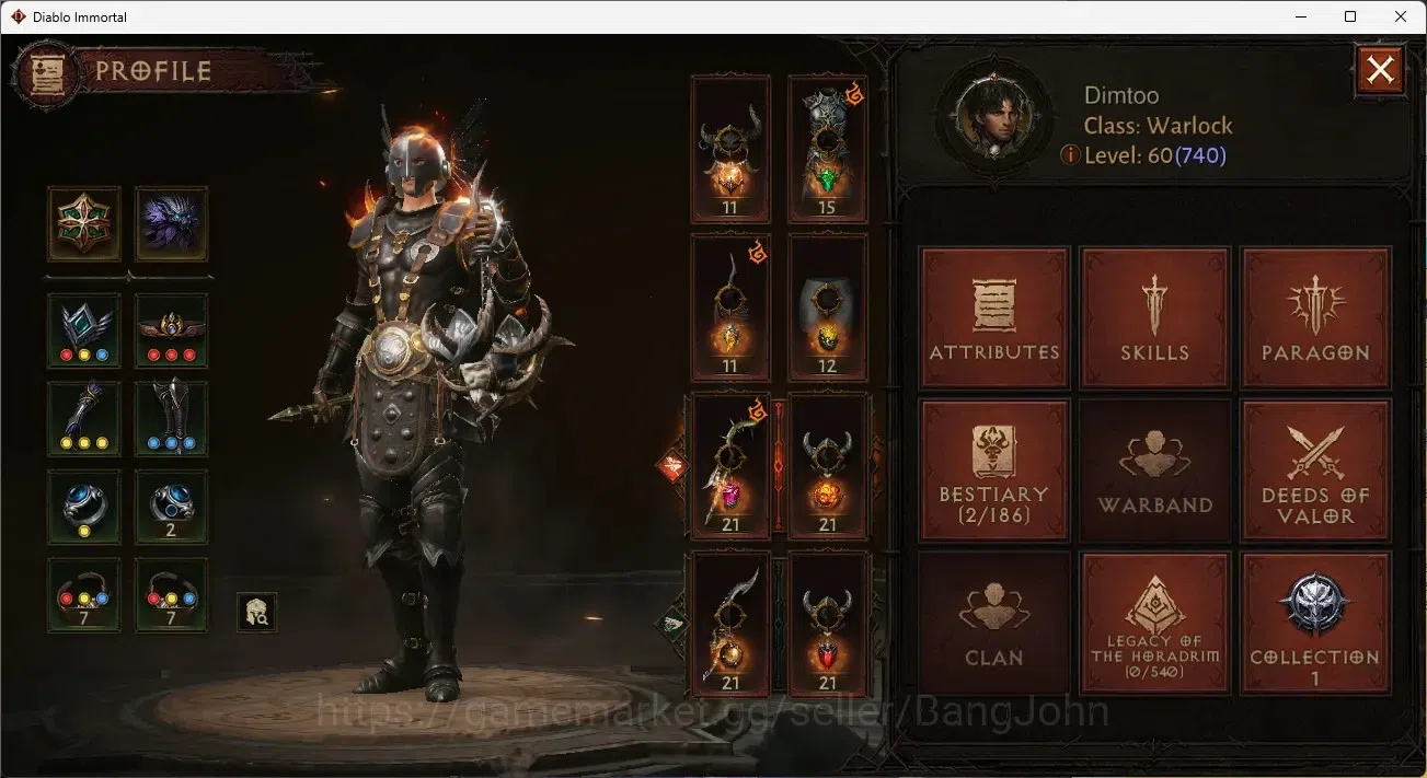 Diablo Immortal Accounts High-End NA-High Heavens | 60 (740) Warlock-Slinger | CR 41795 | Reso 345 | Inferno V 1