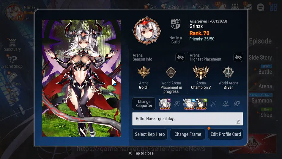 Epic Seven Accounts Mid-Tier ASIA Verif|16 ML(A Tywin,Belian,SP Politis,C Lilias,etc)+Collab(Sol,Ram,Shuna),Etc|4,2 2