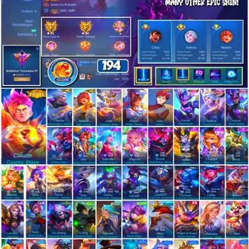 Mobile Legends: Bang Bang Accounts 🔥 #4237 🔥 💎 194 Skins 👑 Claude Cosmic Blaze ⚔️ Renowned Collector IV ⭐ Claude