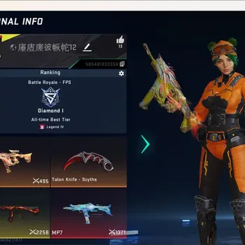 Blood Strike Accounts Collab Skin ASIA|Ultra Melee:TalonKnife-Scythe|Eternal Gun:MP7-Tidesong|1 Collab Gun|2 Ultra Gun|6