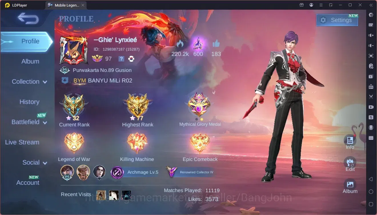 Mobile Legends: Bang Bang Accounts Collector Global |Skin 254|Renowned|CC Natalia|Valentine Claude|Spongebob Cyclops|Naruto 1