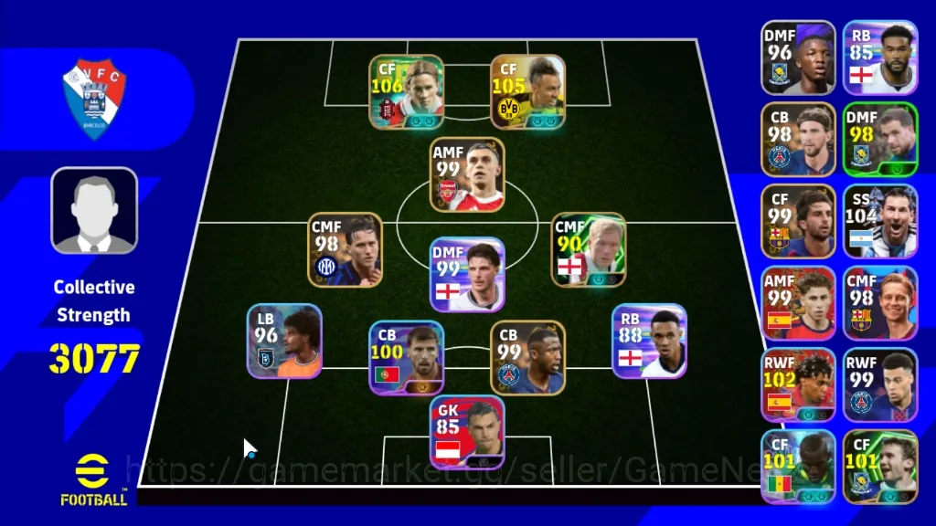 eFootball Accounts Mid-Tier Android|Power 3077|Epic P.E.Aubameyang X Minato,Fernando Torres,Paul 1