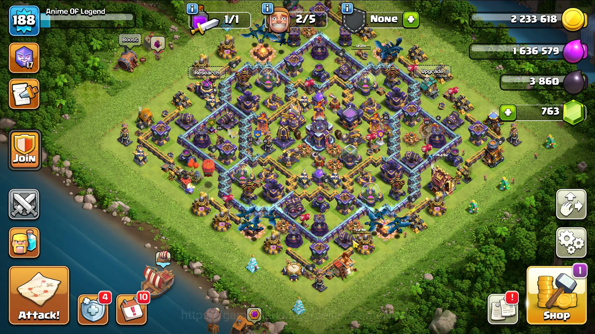 TH 15 MAX-BH9|LV188|HH 9|BK 60,AQ 65,GW 45,MP 51,RC 33|CN OFF|763 Gems,Limited Skin,4 Epic Equipment|Protect OFF(COC1980) Clash of Clans Mid-Tier TH 15 MAX-BH9|LV188|HH 9|BK 60,AQ 65,GW 45,MP 51,R image 1