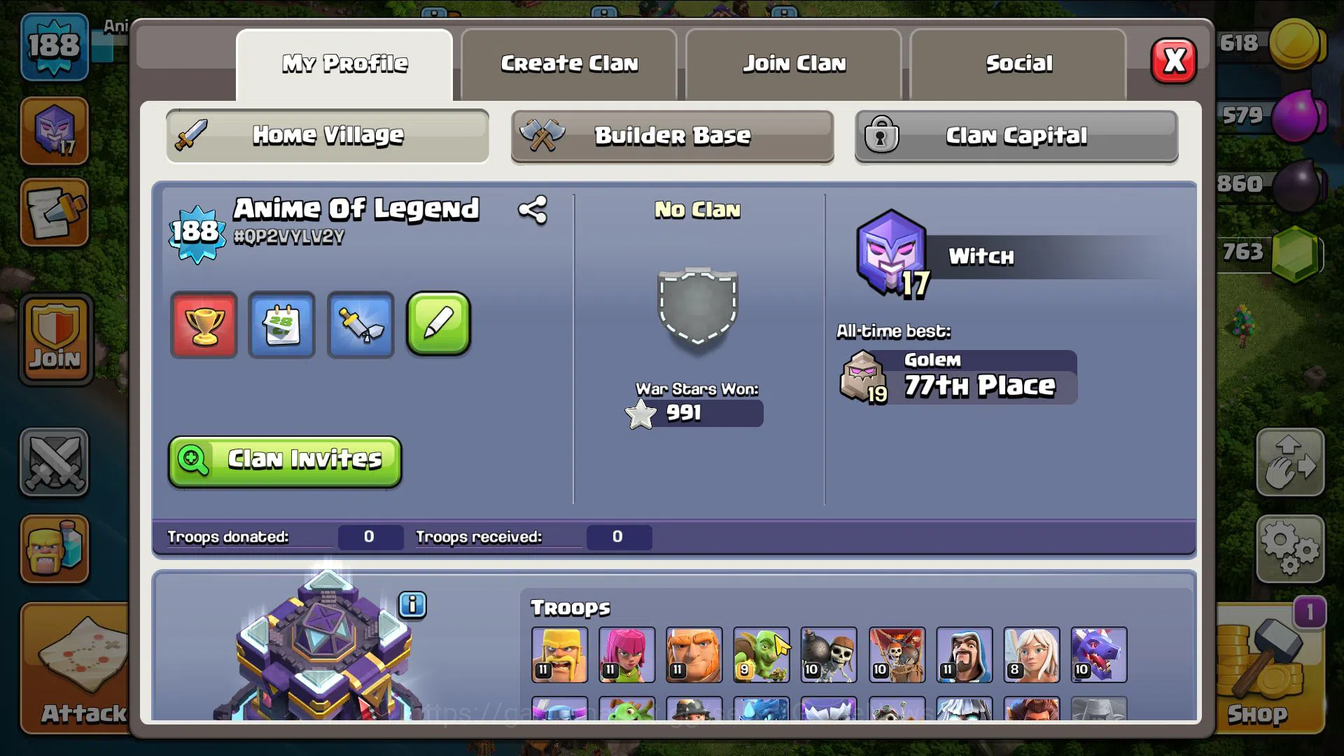 Clash of Clans Accounts Mid-Tier TH 15 MAX-BH9|LV188|HH 9|BK 60,AQ 65,GW 45,MP 51,RC 33|CN OFF|763 Gems,Limited Skin,4 Epic 3
