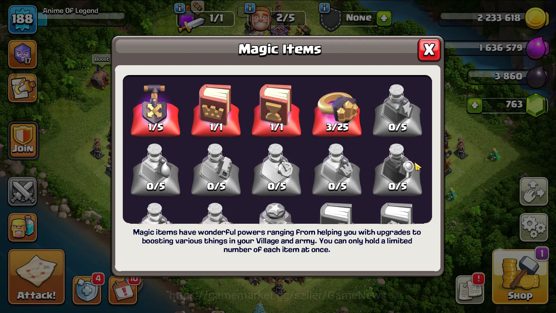 Clash of Clans Accounts Mid-Tier TH 15 MAX-BH9|LV188|HH 9|BK 60,AQ 65,GW 45,MP 51,RC 33|CN OFF|763 Gems,Limited Skin,4 Epic 4
