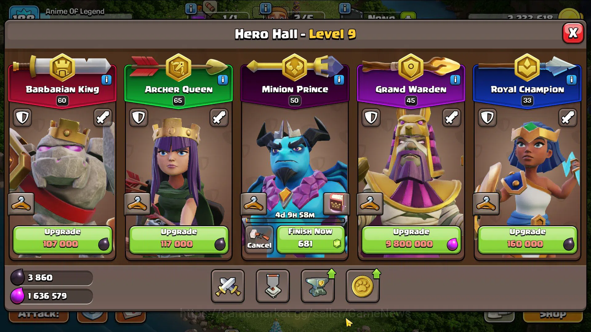 Clash of Clans Accounts Mid-Tier TH 15 MAX-BH9|LV188|HH 9|BK 60,AQ 65,GW 45,MP 51,RC 33|CN OFF|763 Gems,Limited Skin,4 Epic 8
