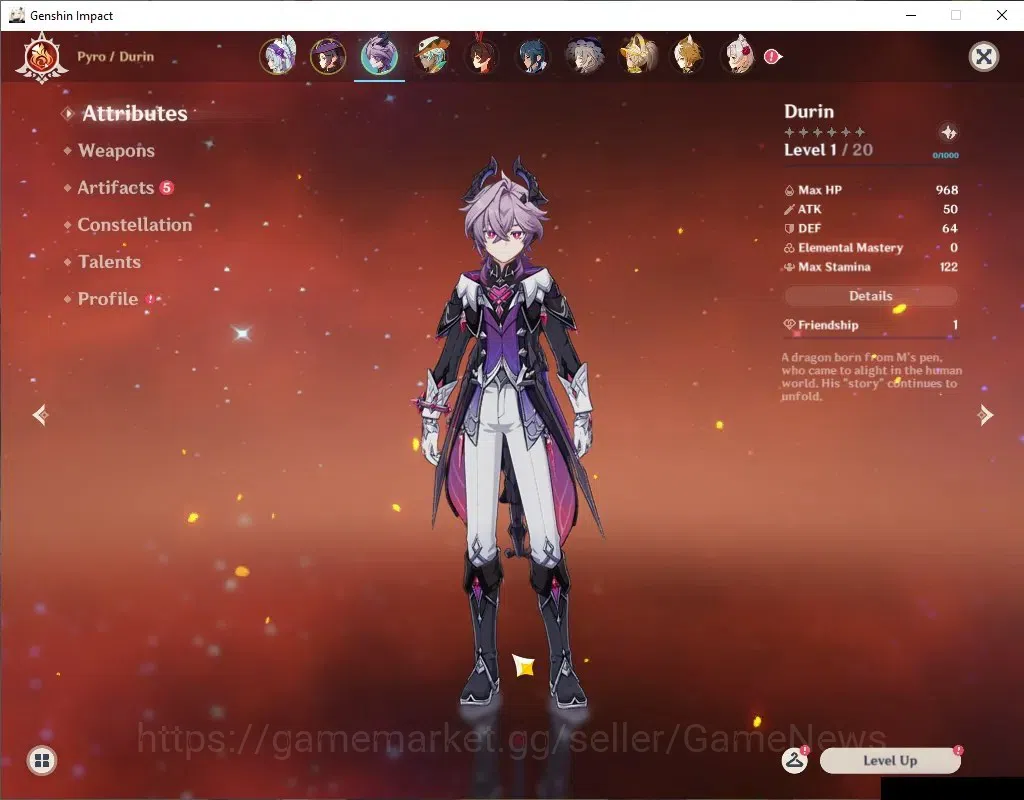 Genshin Impact Accounts ASIA|Starter With Durin|AR 10|1 Limited +2(*5Stand image 3