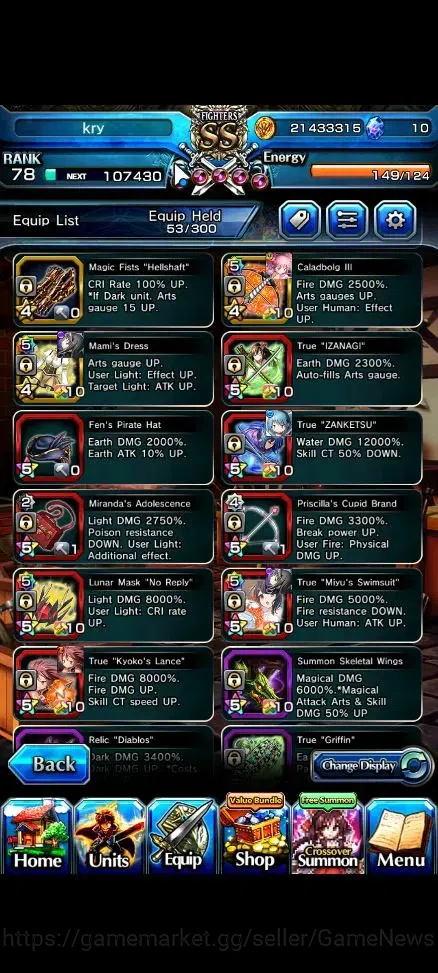Grand Summoners Accounts End-Game Global|Rank 78|17 Ascend+8 TW|[Smiyu,Emiya,Kyoko,Liza,Etc]+TW,Sayaka,Kirisame,Madoka,S 11