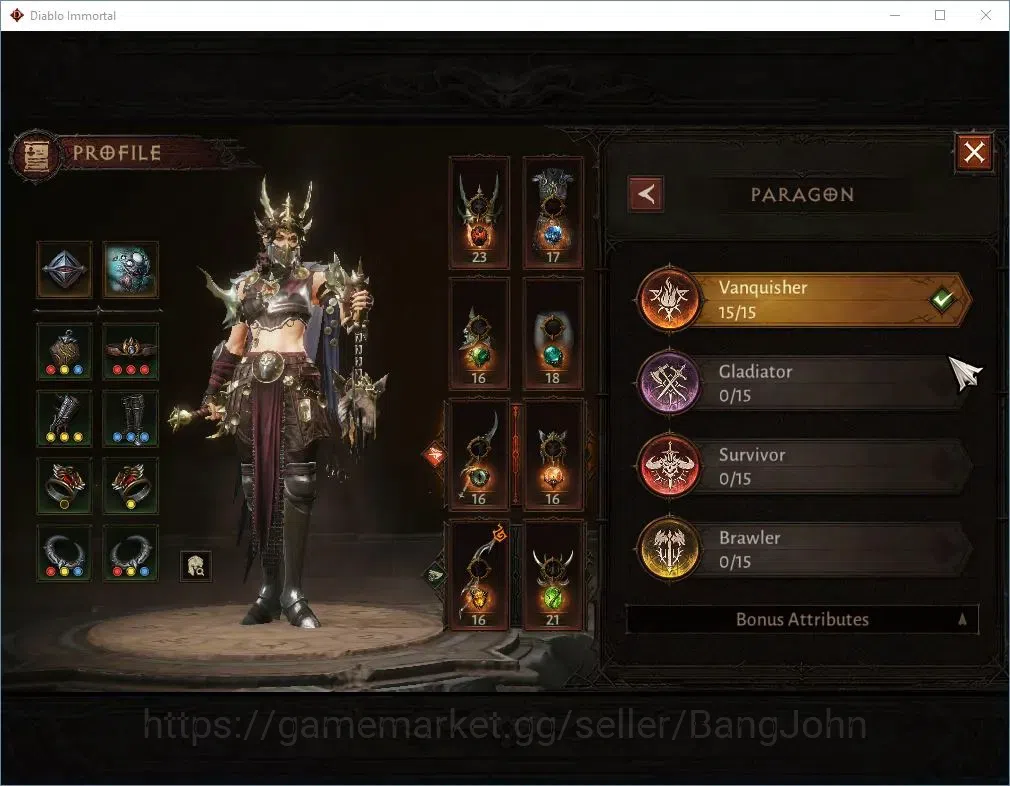 Diablo Immortal Accounts High-End SA-OZA |60 (744) Warlock-Vanquisher|CR 42K|Reso 570|Inferno IV|Skitterwight Lv 30|CS 2