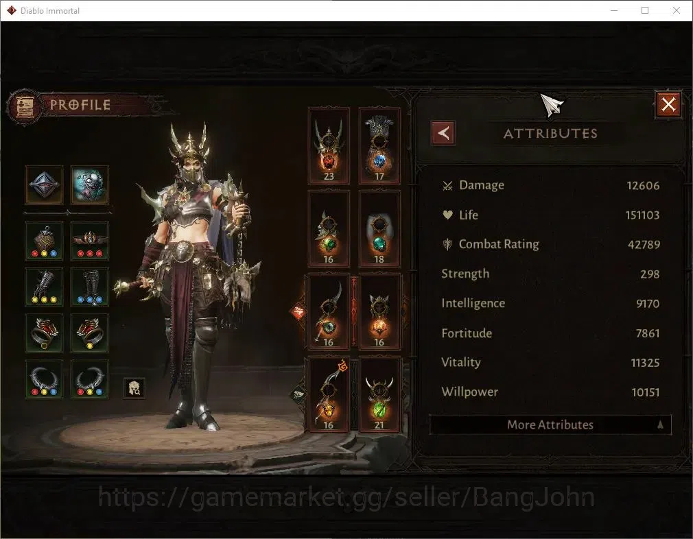 Diablo Immortal Accounts High-End SA-OZA |60 (744) Warlock-Vanquisher|CR 42K|Reso 570|Inferno IV|Skitterwight Lv 30|CS 3