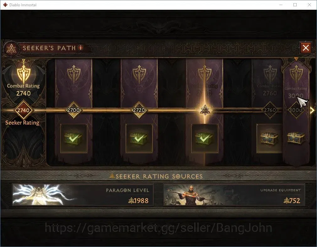 Diablo Immortal Accounts High-End SA-OZA |60 (744) Warlock-Vanquisher|CR 42K|Reso 570|Inferno IV|Skitterwight Lv 30|CS 7