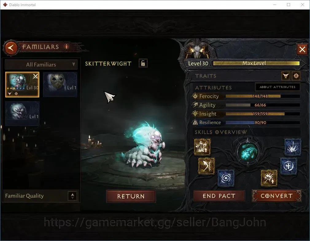 Diablo Immortal Accounts High-End SA-OZA |60 (744) Warlock-Vanquisher|CR 42K|Reso 570|Inferno IV|Skitterwight Lv 30|CS 9