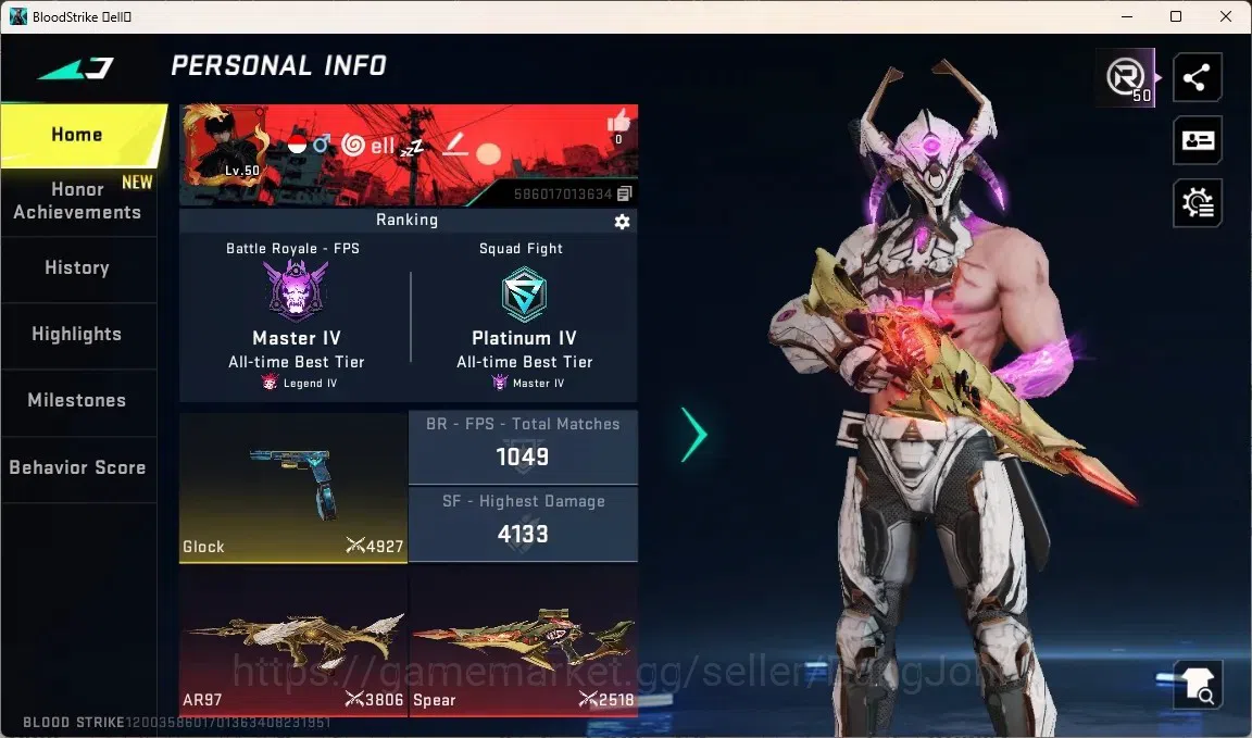Blood Strike Accounts Collab Skin ASIA | 1 Eternal Gun: Spear - Relic|Ultra Melee:Talon Knife-Scythe|4 Collab Gun|13 Ultra 1