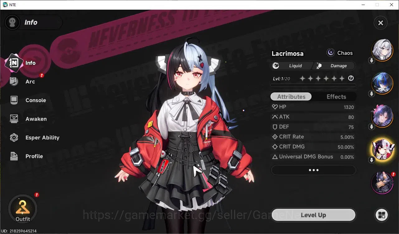 Neverness to Everness Accounts GLOBAL America|HL 20|4 SSR[Hotori+Outfit,Lacrimosa image 3