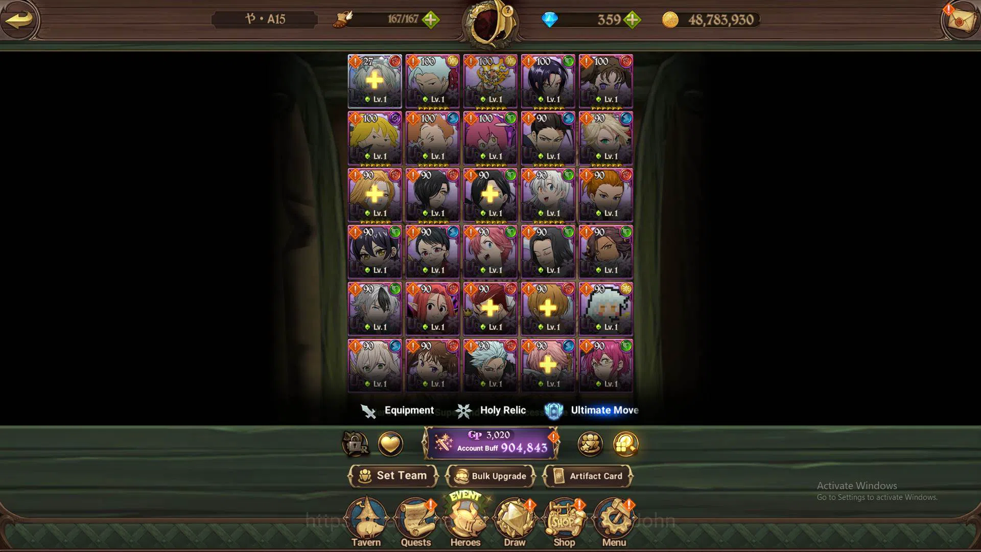 The Seven Deadly Sins: Grand Cross Accounts Others ASIA|900K CC|DM 359|1LR Elizabeth|Full Collab FF|UR Demon King 10
