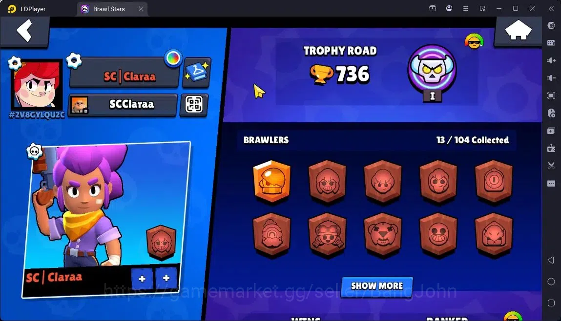 Brawl Stars Accounts Global |Trophy 736|13 Brawler|1 Max Hypercharge(Shelly)|Skins 3 S Rare,1Epic|1080 Bling|27 Gems 2