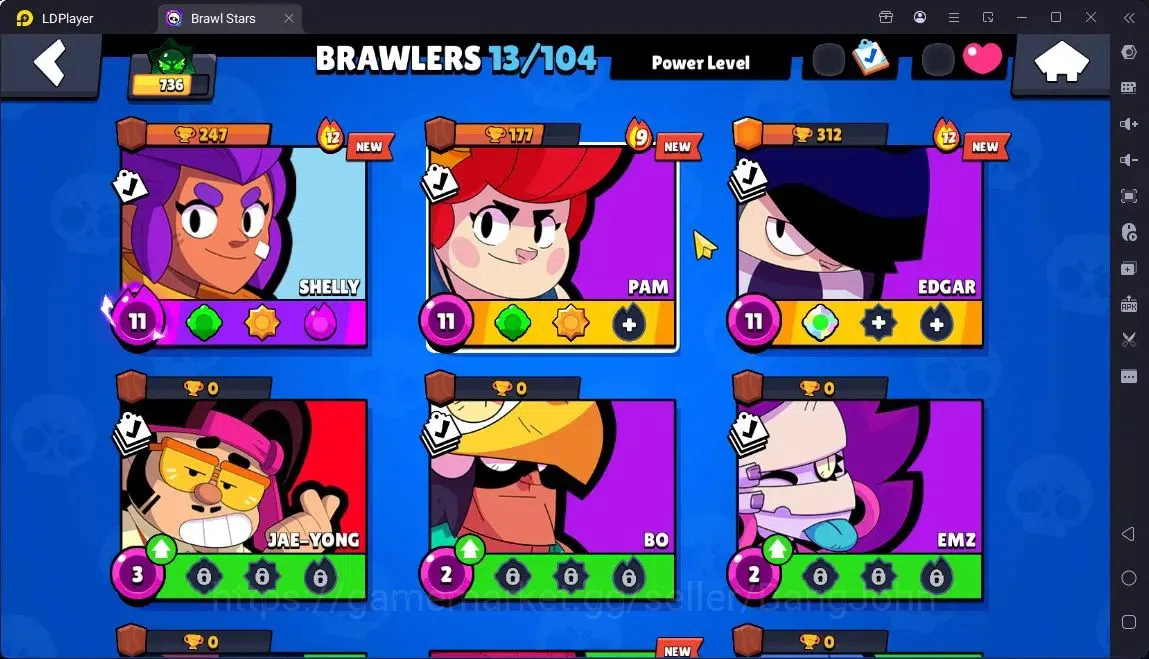Brawl Stars Accounts Global |Trophy 736|13 Brawler|1 Max Hypercharge(Shelly)|Skins 3 S Rare,1Epic|1080 Bling|27 Gems 5
