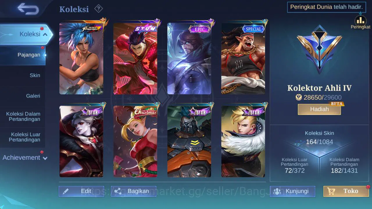 Mobile Legends: Bang Bang Accounts Others hero 126, skin 164 stun chou, kof karina, summer claude, create granger, christ 2