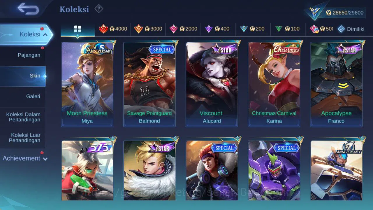 Mobile Legends: Bang Bang Accounts Others hero 126, skin 164 stun chou, kof karina, summer claude, create granger, christ 5