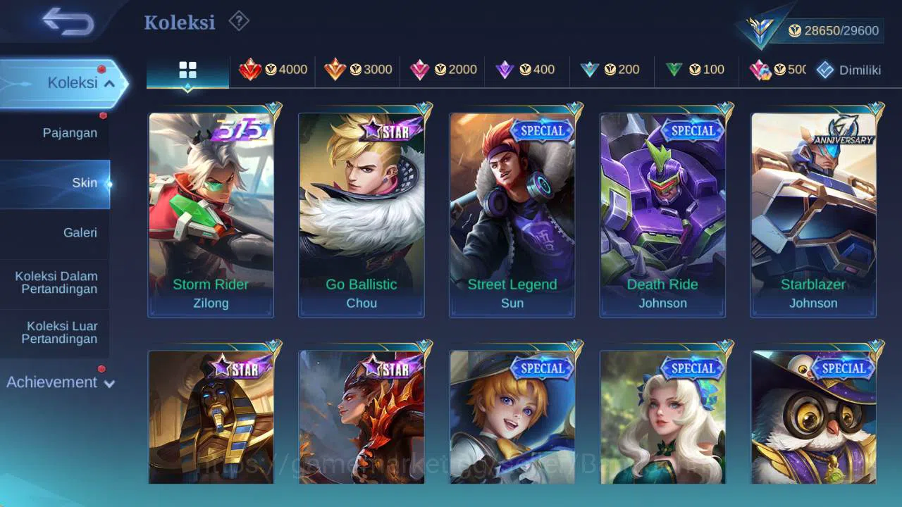 Mobile Legends: Bang Bang Accounts Others hero 126, skin 164 stun chou, kof karina, summer claude, create granger, christ 6
