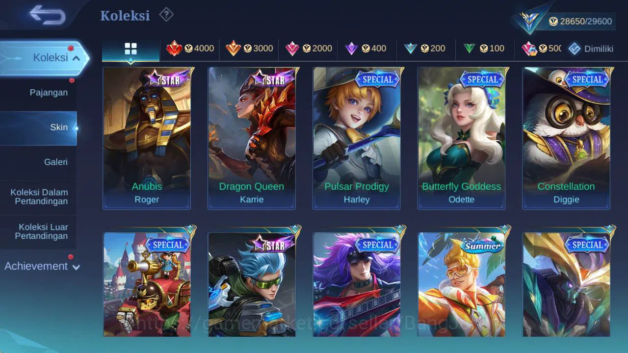 Mobile Legends: Bang Bang Accounts Others hero 126, skin 164 stun chou, kof karina, summer claude, create granger, christ 7
