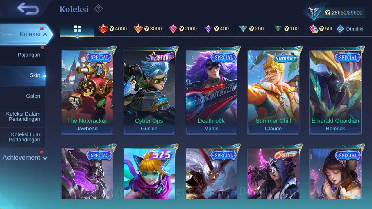 Mobile Legends: Bang Bang Accounts Others hero 126, skin 164 stun chou, kof karina, summer claude, create granger, christ 8