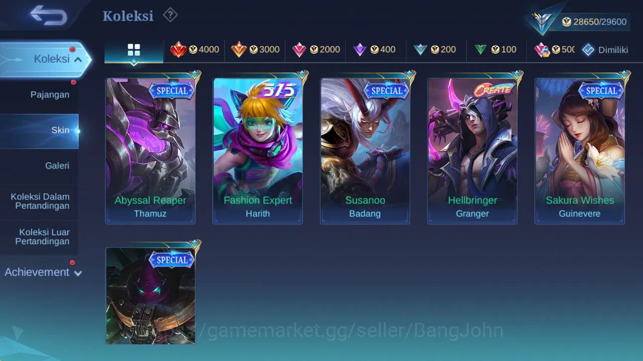 Mobile Legends: Bang Bang Accounts Others hero 126, skin 164 stun chou, kof karina, summer claude, create granger, christ 9