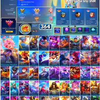 Mobile Legends: Bang Bang Accounts #4747 364 Skins | Layla Prismatic Rhythm (COLLECTOR) | Claude Bad Bro (SANRIO) | Floryn