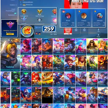 Mobile Legends: Bang Bang Accounts #4651 259 Skins | Karina Leona (KOF) | Natalia Warrioress Paragon (COLLECTOR) | Bane