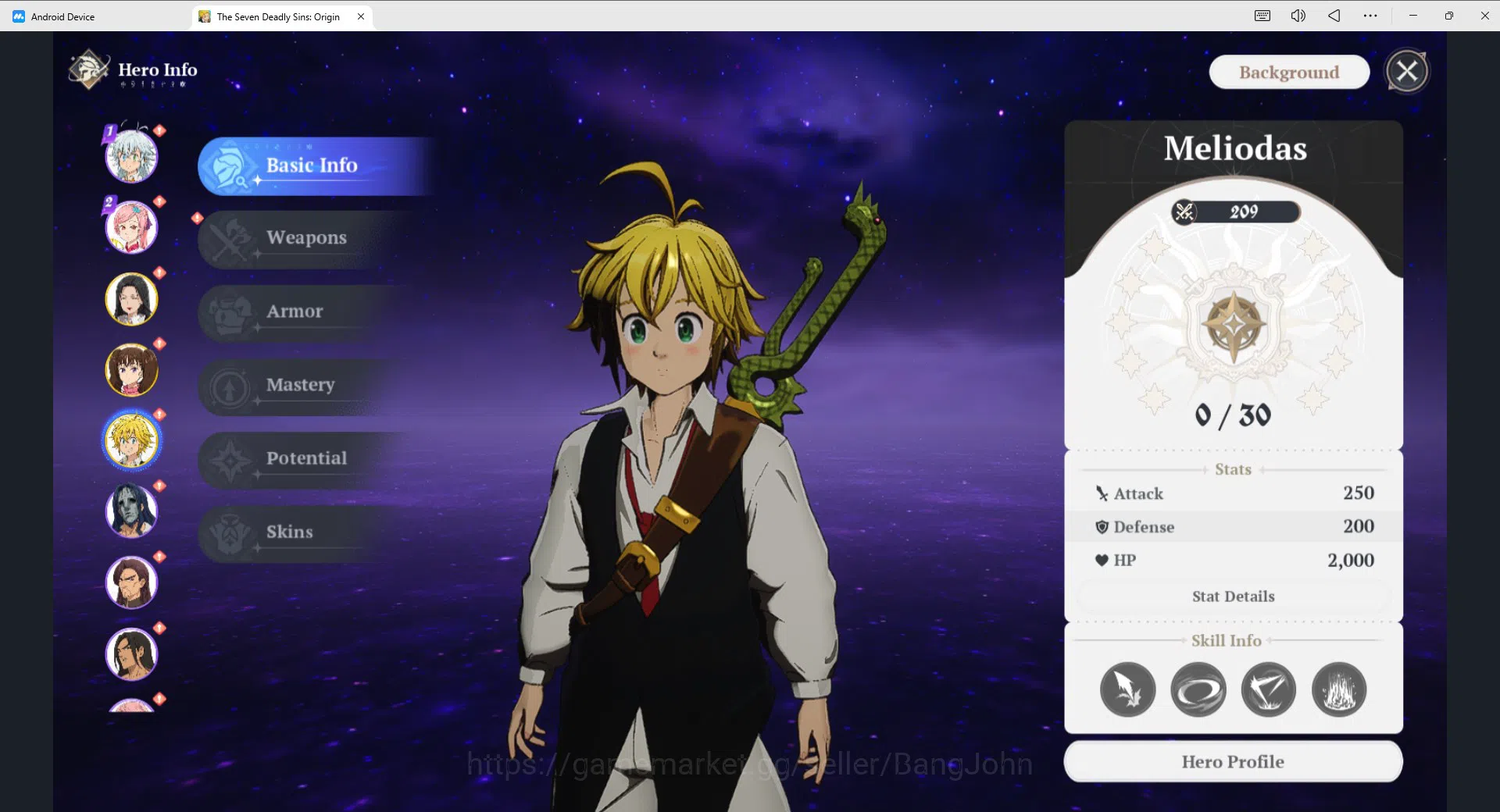 The Seven Deadly Sins: Origin Accounts America-West | Lv2 Starter | 3 SSR Meliodas, Diane, Gulia + SSR Selector ticket 8